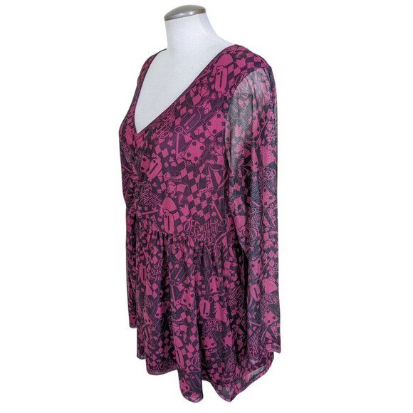 Torrid 4 Disney Villains Queen of Hearts Top 4X Long Sleeve Cinch Front Mesh - Picture 7 of 9